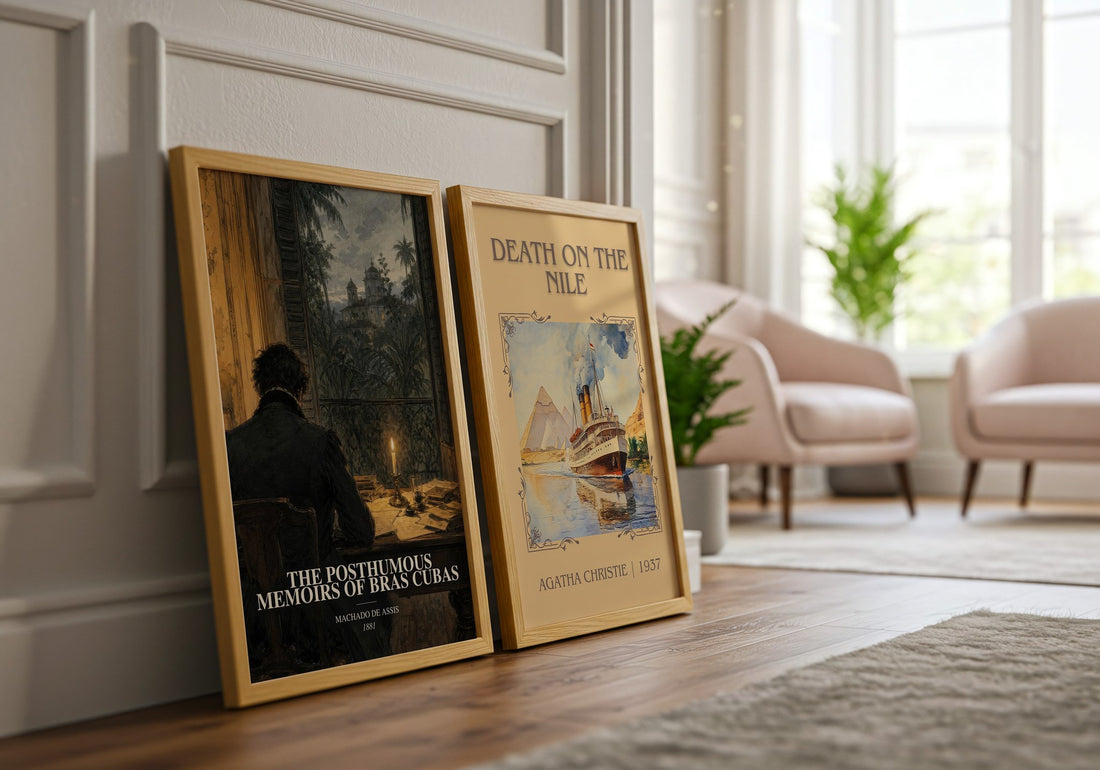 The Posthumous Memoirs of Bras Cubas watercolour print framed by window – literary home decor