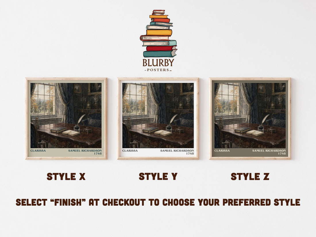 Clarissa literary print in frame leaning in hallway – classic literature wall art (mockup)