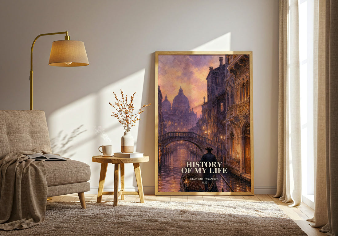 History of My Life watercolour print in frame leaning in hallway – memoir wall art