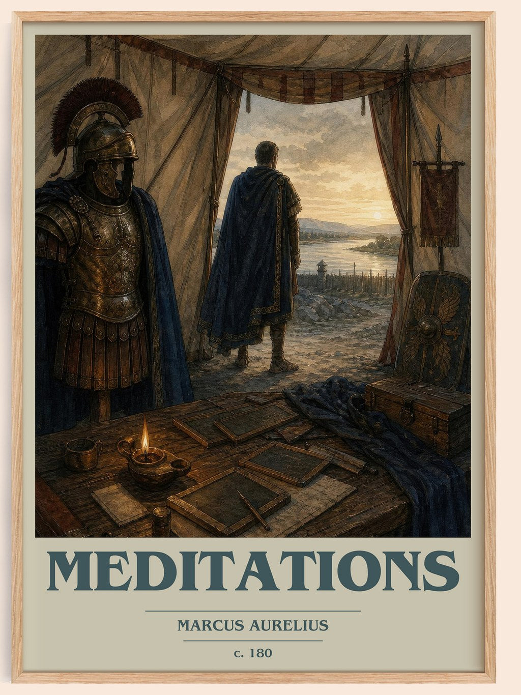 Meditations book cover book poster by Marcus Aurelius – framed literary art print