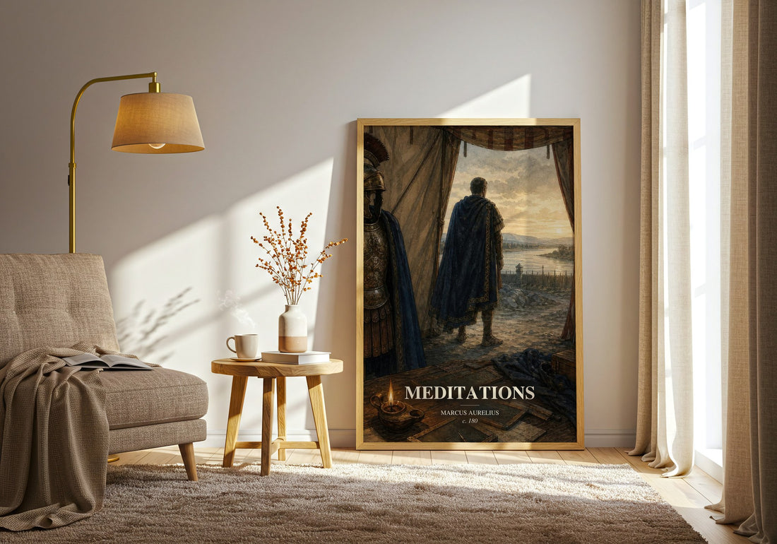 Meditations watercolour print in frame leaning in hallway – philosophy wall art