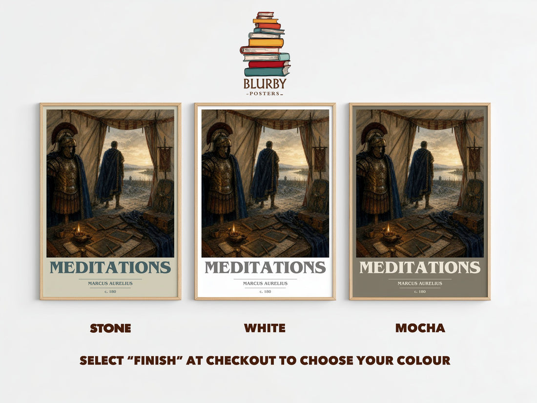 Meditations book cover print framed by window – Stone, White and Mocha side by side – choose your colour