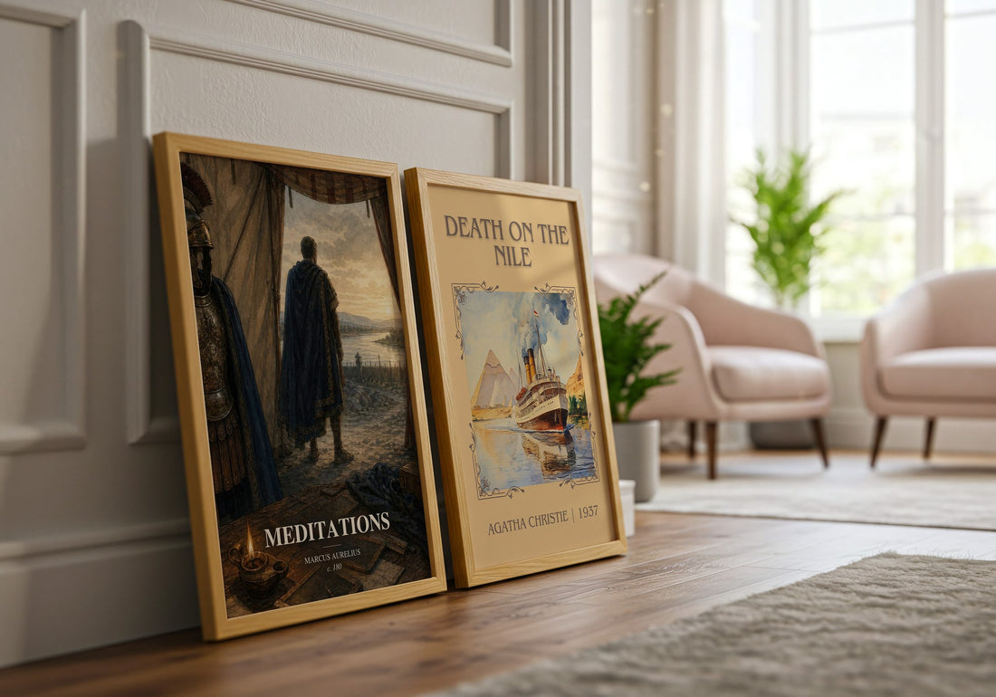 Meditations watercolour print framed by window – literary home decor