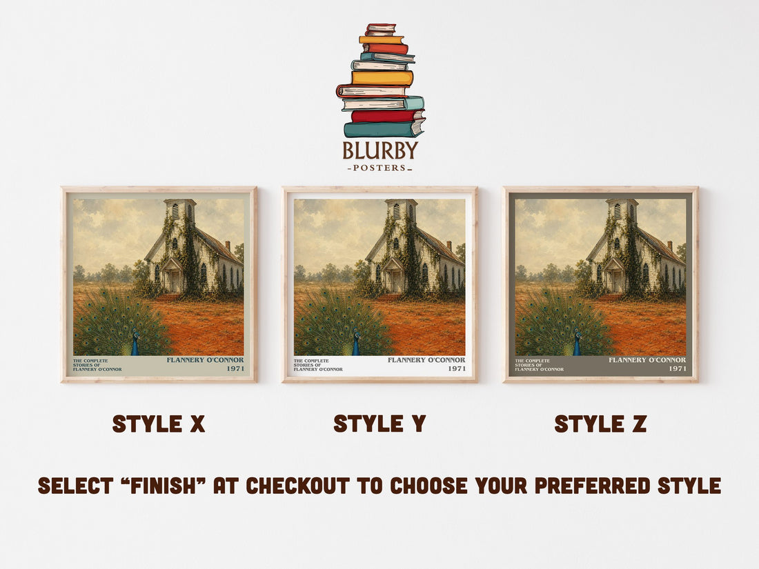 The Complete Stories of Flannery O'Connor literary print in frame leaning in hallway – literary fiction wall art (mockup)