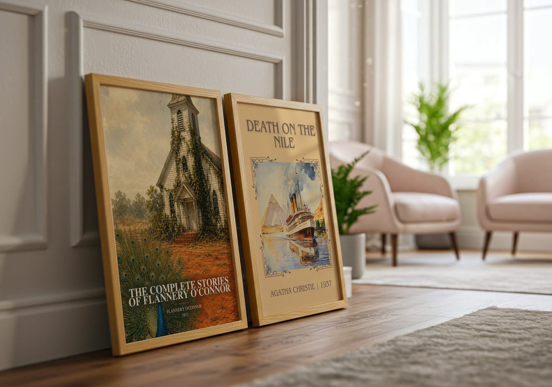 The Complete Stories of Flannery O'Connor watercolour print framed by window – literary home decor