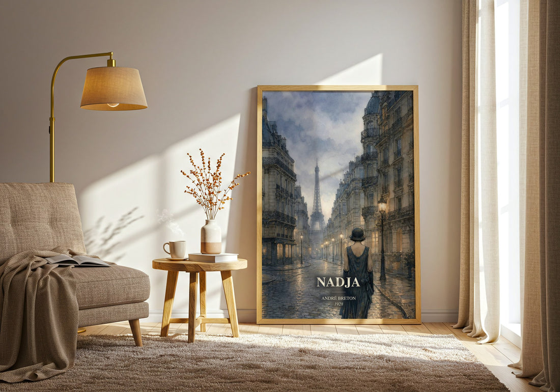 Nadja watercolour print in frame leaning in hallway – literary fiction wall art