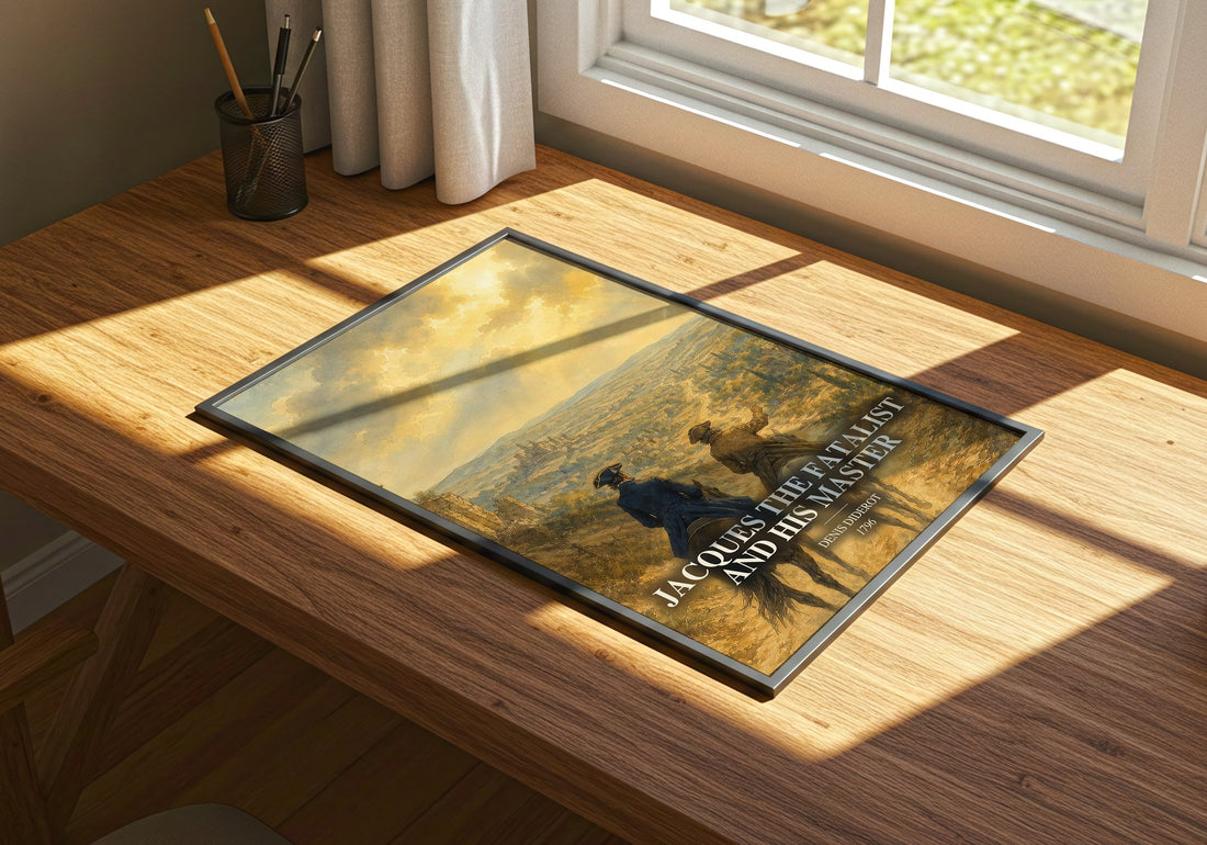 Jacques the Fatalist and His Master watercolour book poster framed on wall – philosophy wall art