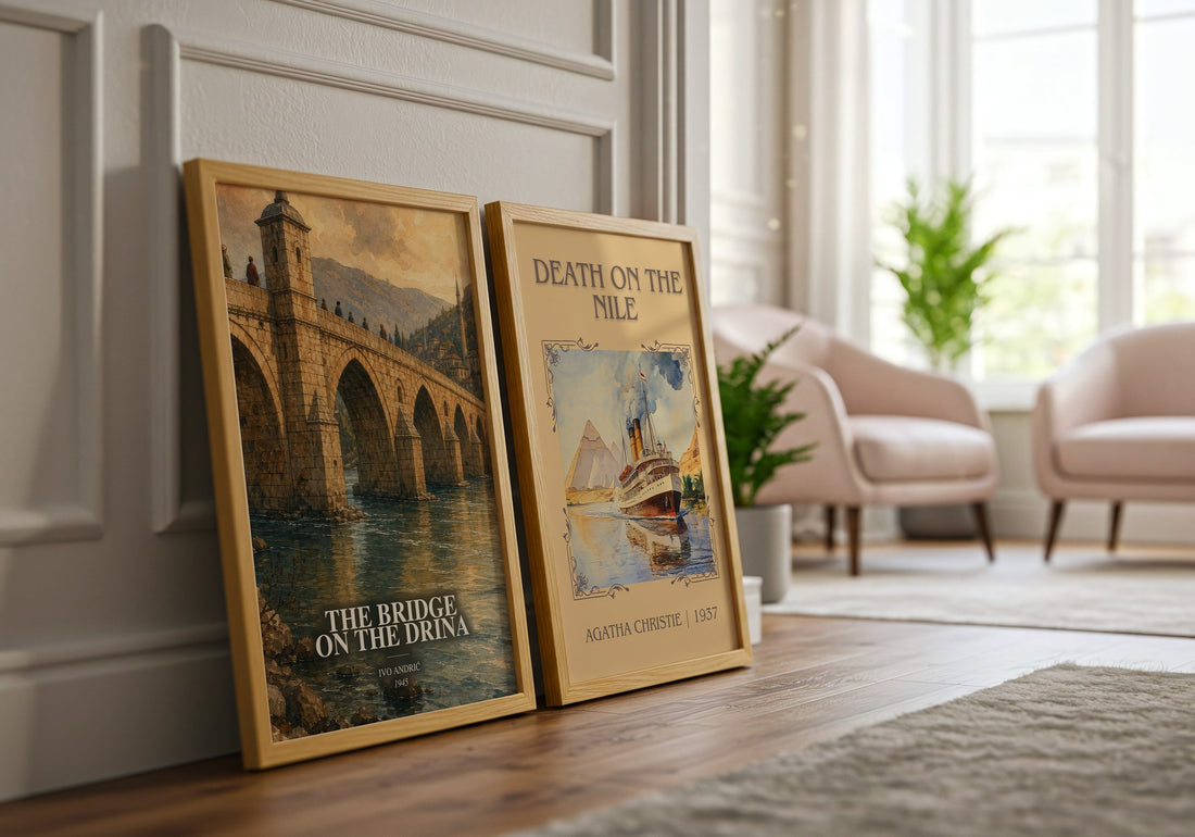 The Bridge on the Drina watercolour print framed by window – literary home decor