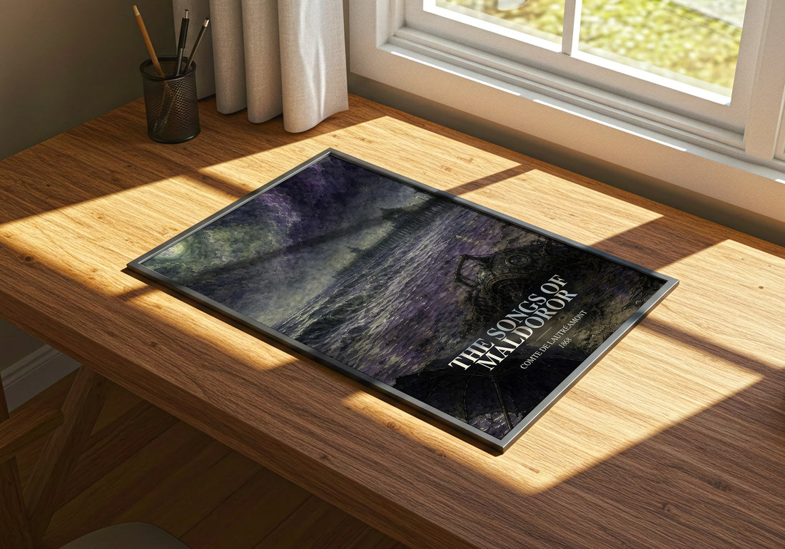 The Songs of Maldoror watercolour book poster framed on wall – poetry wall art