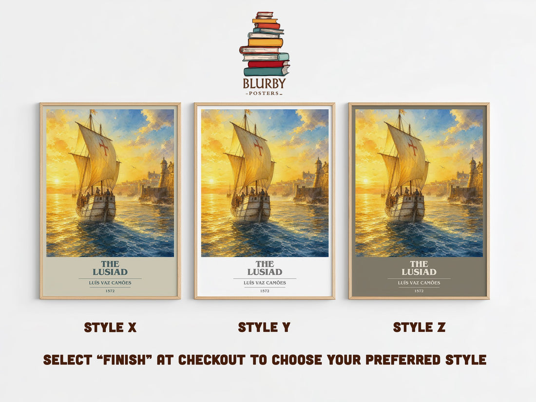 The Lusiad book cover print in frame leaning in hallway – poetry wall art (mockup)