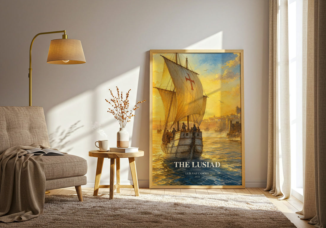 The Lusiad watercolour print in frame leaning in hallway – poetry wall art