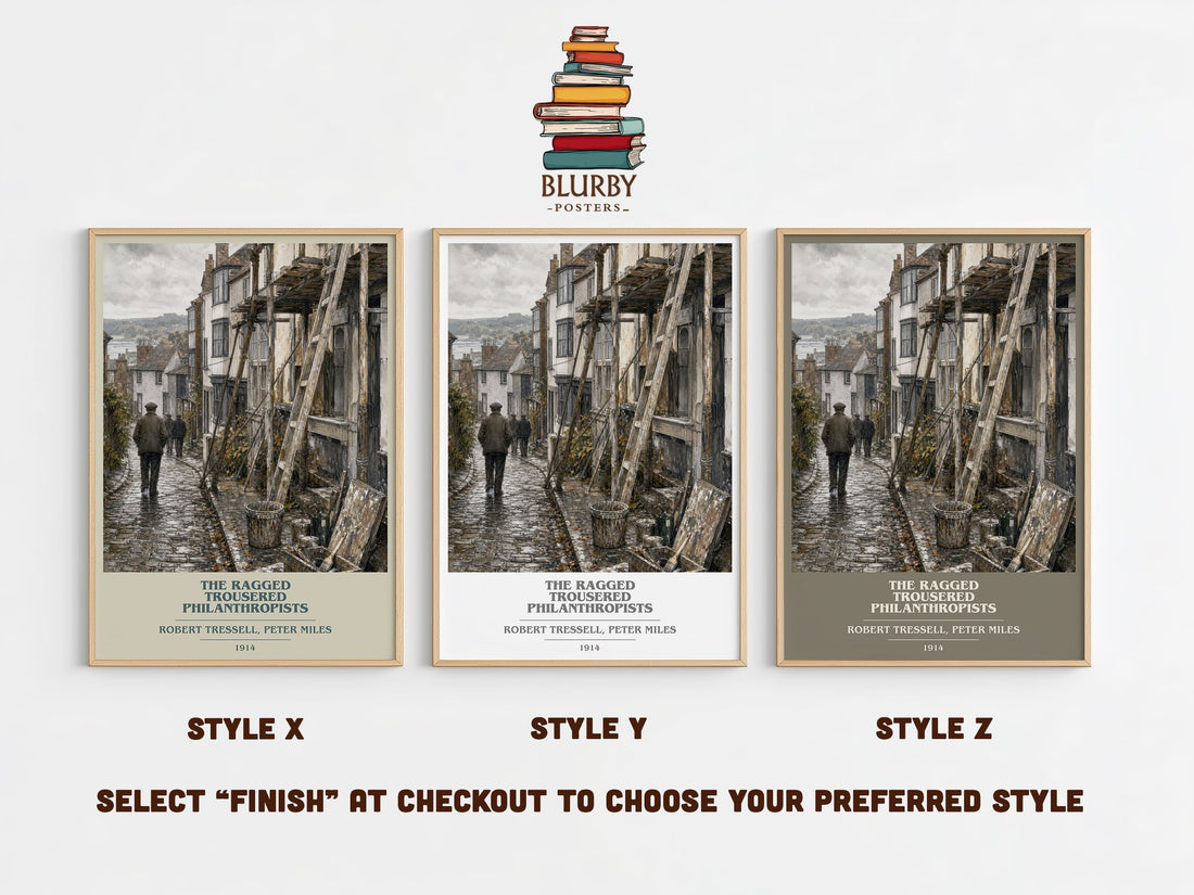 The Ragged Trousered Philanthropists book cover print in frame leaning in hallway – classic literature wall art