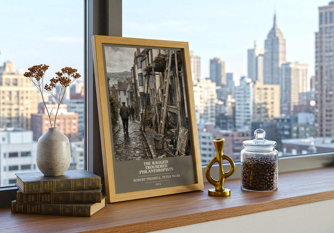 The Ragged Trousered Philanthropists book cover print framed by window – literary home decor