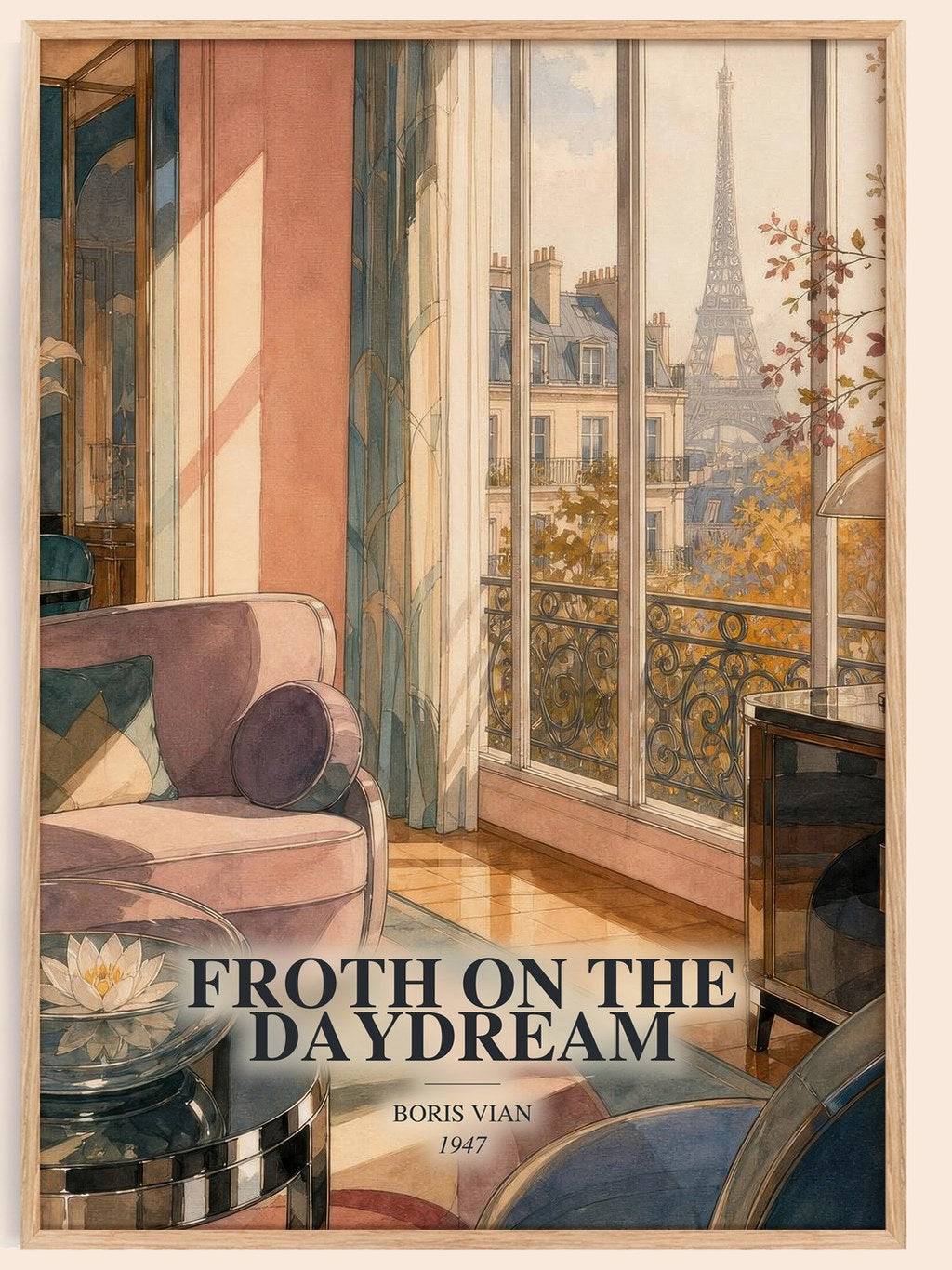 Froth on the daydream watercolour book poster by Boris Vian – framed literary art print