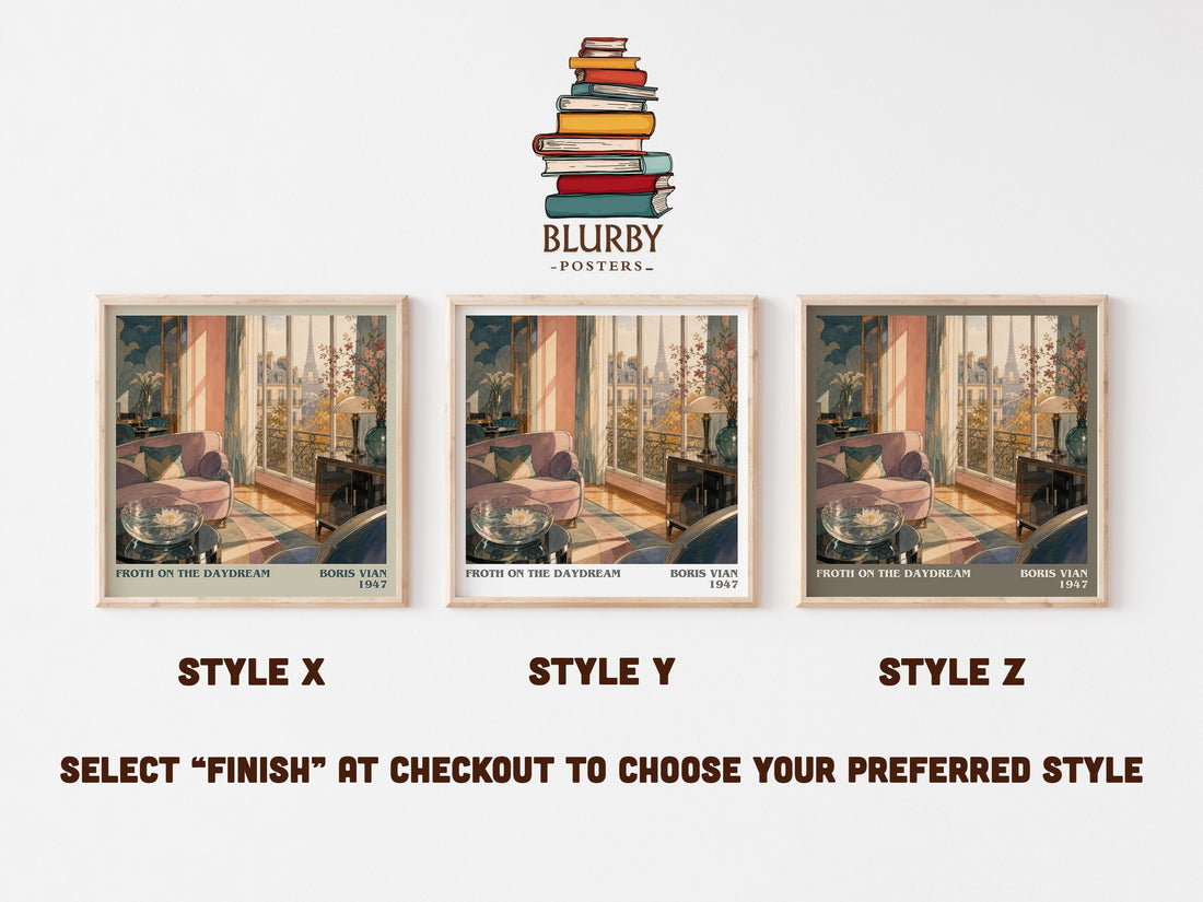 Froth on the daydream literary print in frame leaning in hallway – literary fiction wall art (mockup)