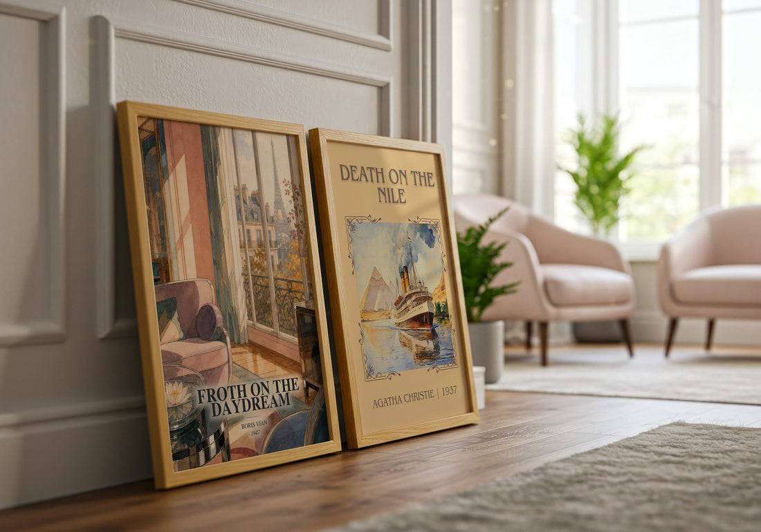 Froth on the daydream watercolour print framed by window – literary home decor