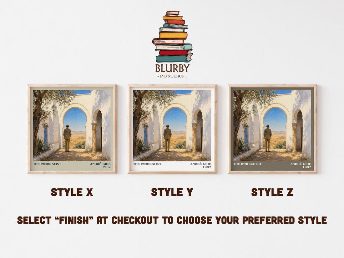 The Immoralist literary print in frame leaning in hallway – literary fiction wall art (mockup)