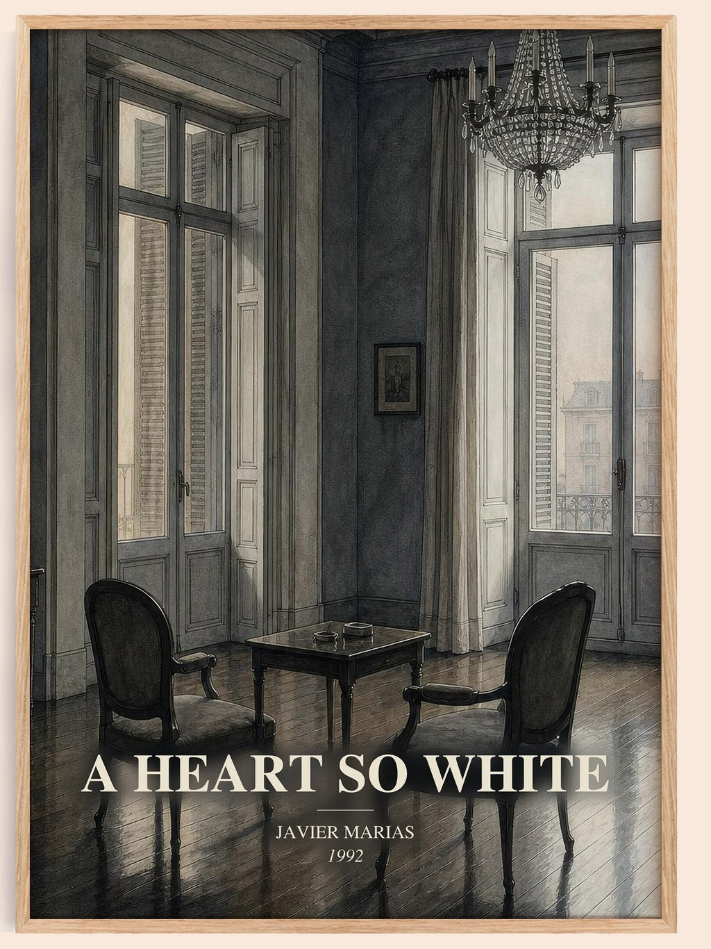 A Heart So White watercolour book poster by Javier Marias – framed literary art print