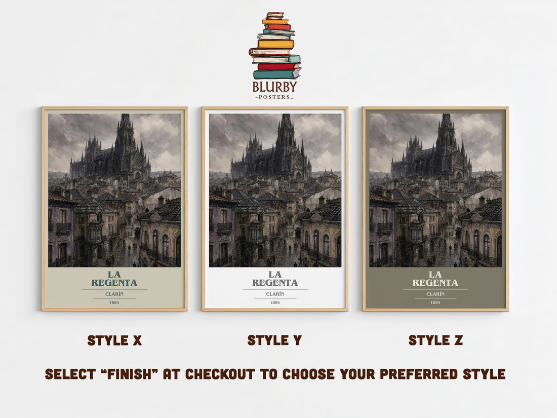La Regenta book cover print in frame leaning in hallway – classic literature wall art (mockup)