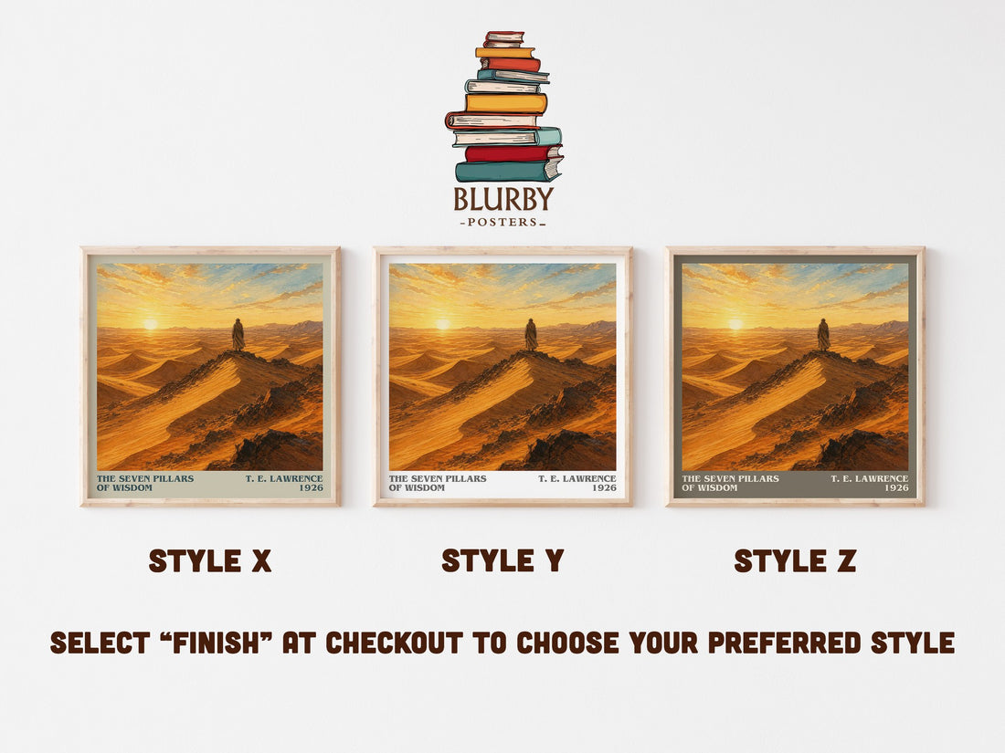 The Seven Pillars of Wisdom literary print in frame leaning in hallway – memoir wall art (mockup)