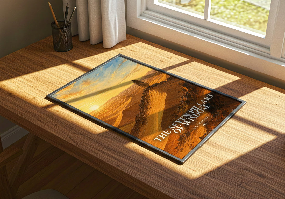 The Seven Pillars of Wisdom watercolour book poster framed on wall – memoir wall art