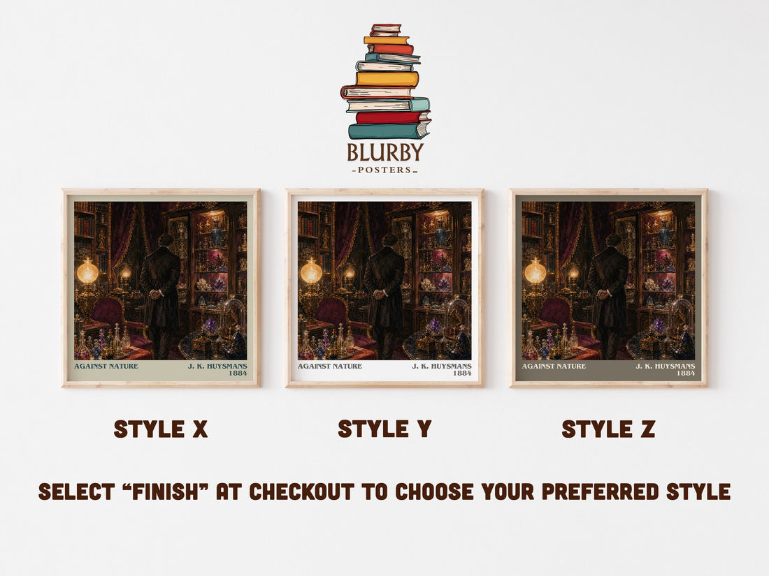 Against Nature literary print in frame leaning in hallway – literary fiction wall art (mockup)