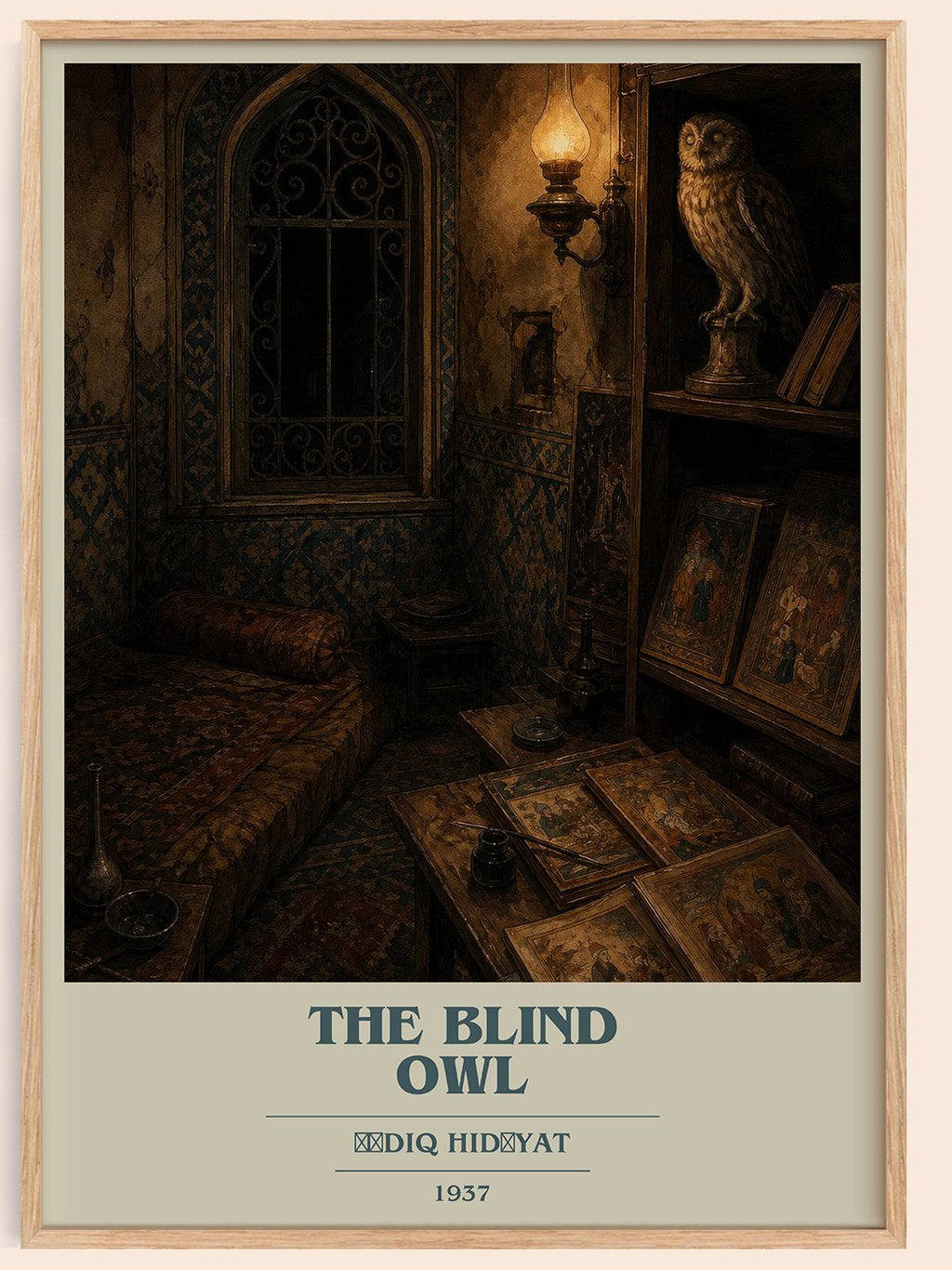 The Blind Owl book cover book poster by Ṣādiq Hidāyat – framed literary art print