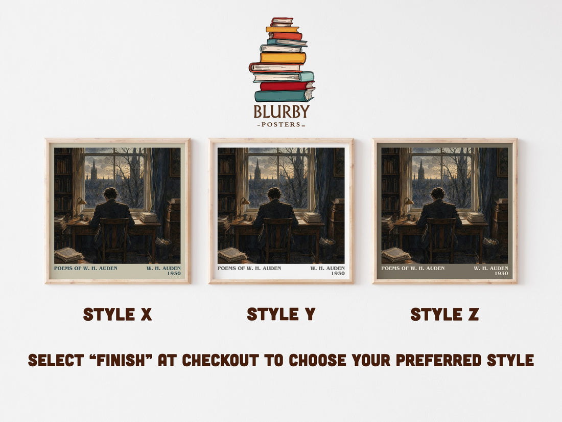 Poems of W. H. Auden literary print in frame leaning in hallway – poetry wall art (mockup)