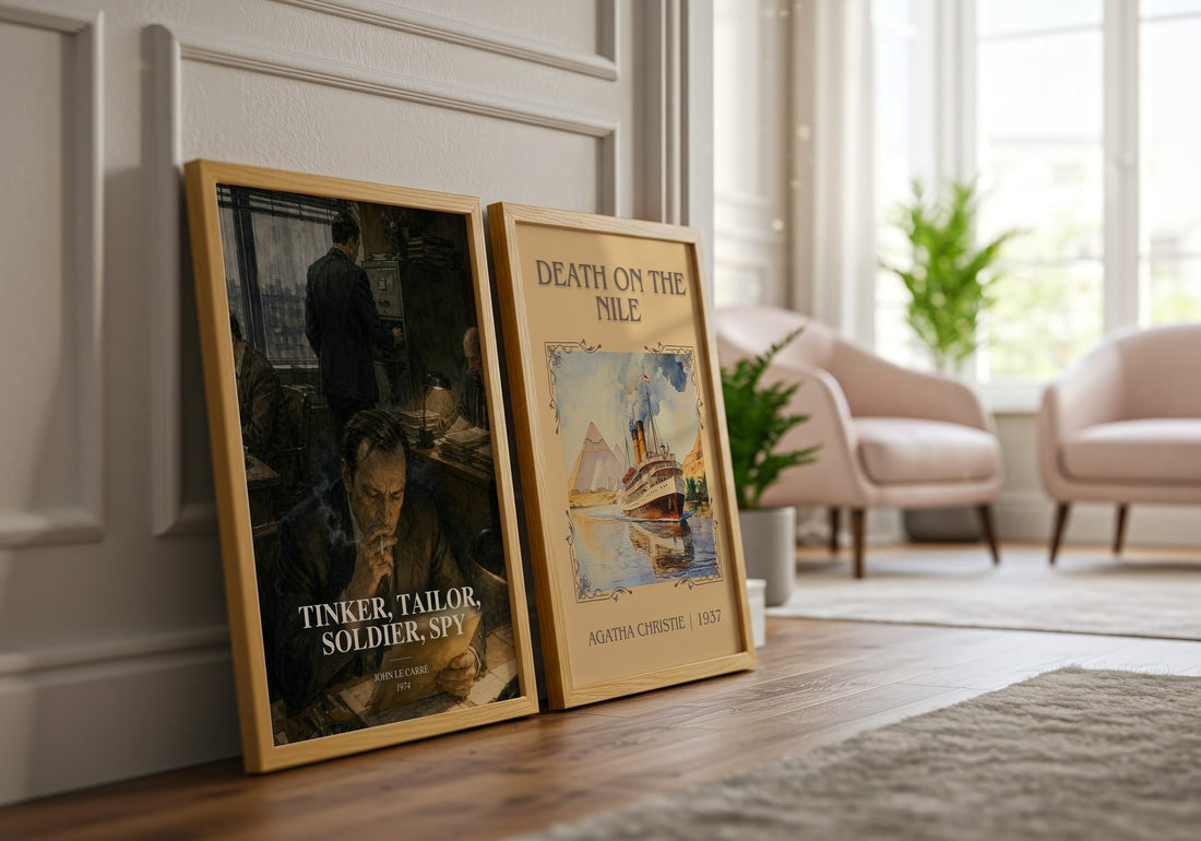 Tinker, Tailor, Soldier, Spy watercolour print framed by window – literary home decor