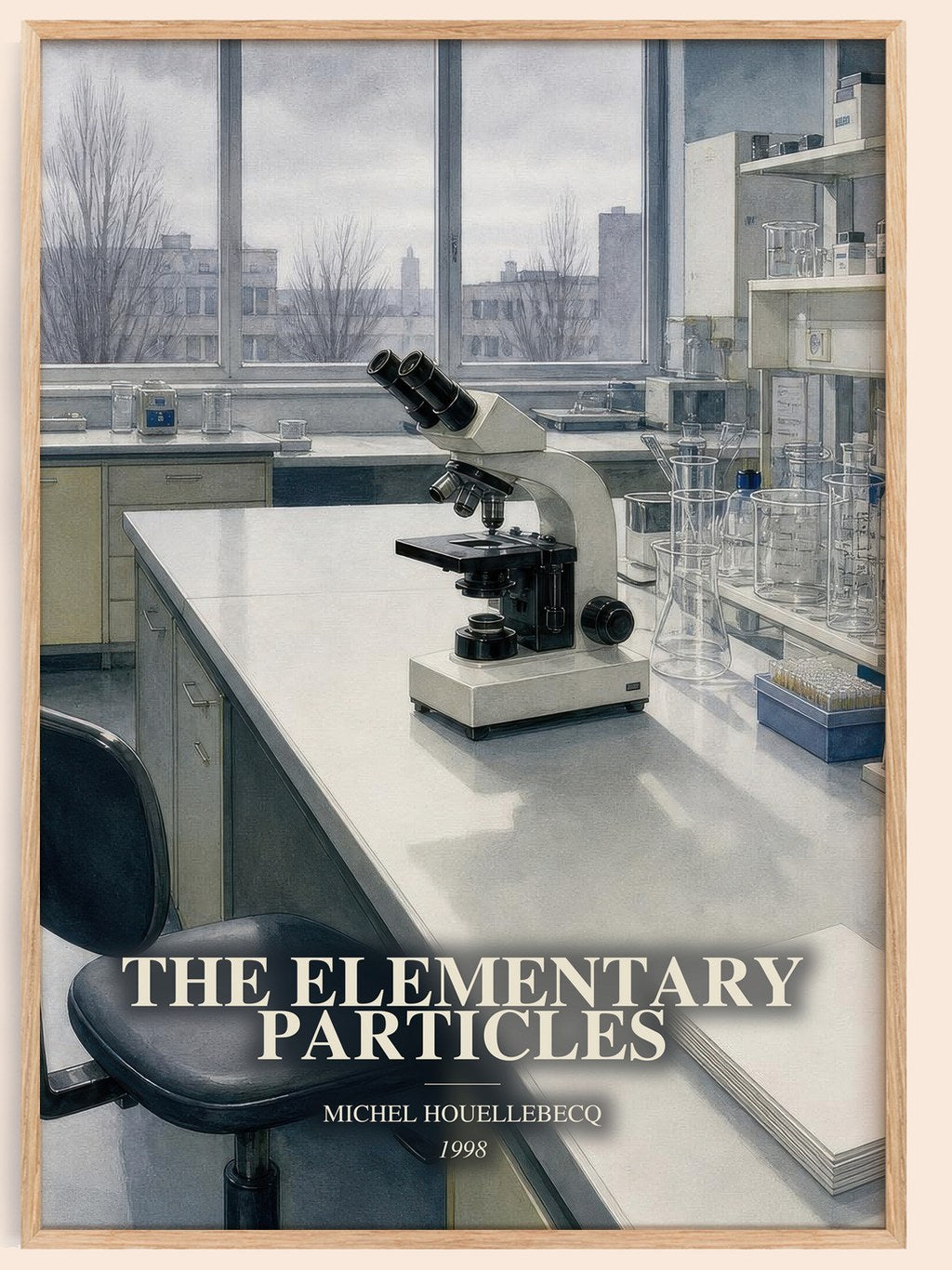 The Elementary Particles watercolour book poster by Michel Houellebecq – framed literary art print