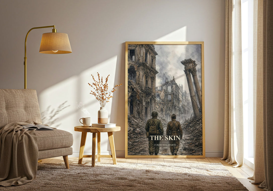 The Skin watercolour print in frame leaning in hallway – literary fiction wall art