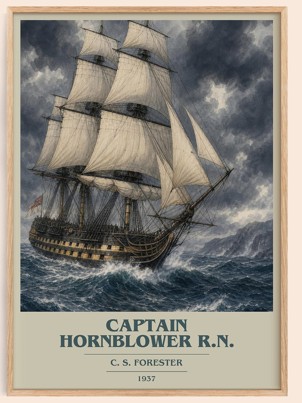 Captain Hornblower R.N. book cover book poster by C. S. Forester – framed literary art print
