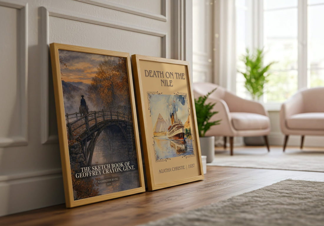 The Sketch Book Of Geoffrey Crayon, Gent. watercolour print framed by window – literary home decor