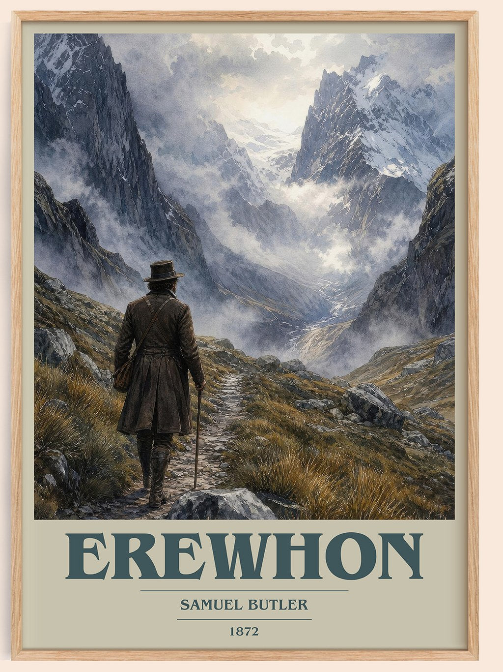 Erewhon book cover book poster by Samuel Butler – framed literary art print