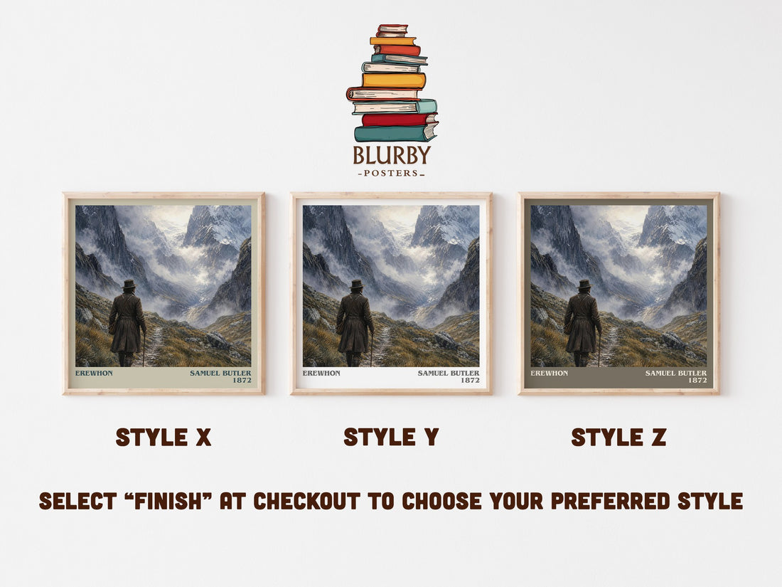 Erewhon literary print in frame leaning in hallway – satire wall art (mockup)