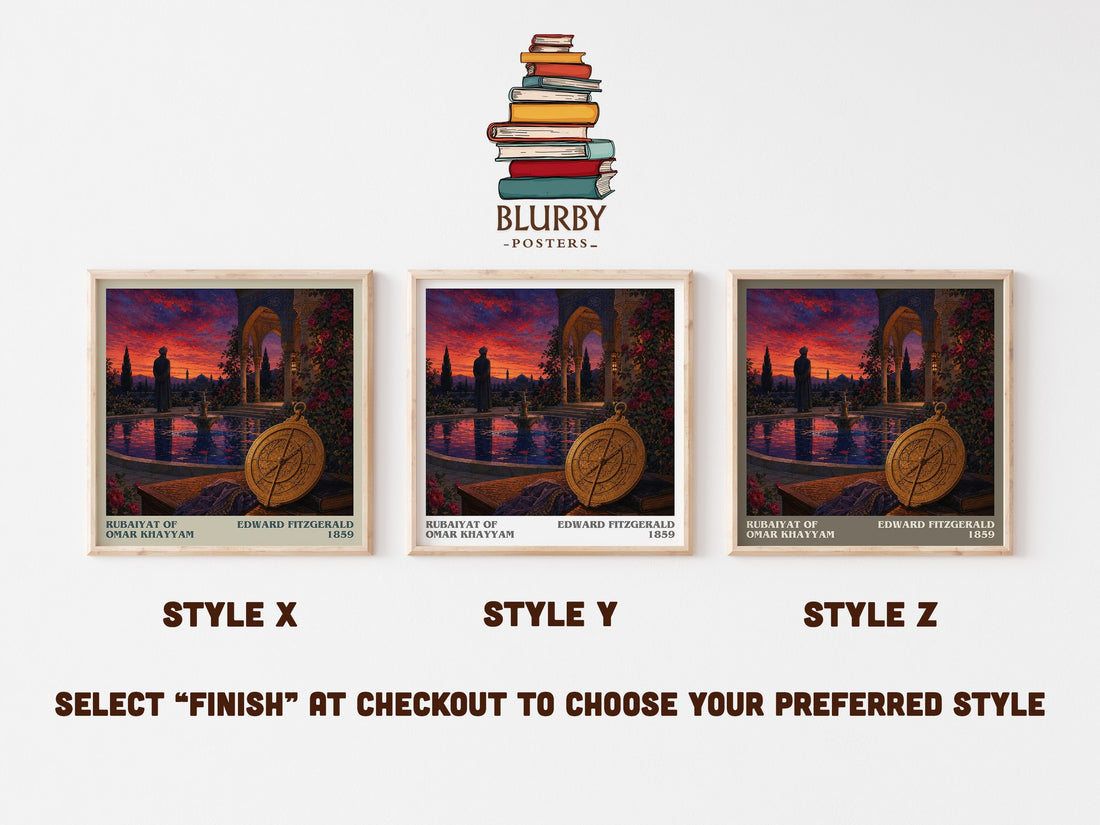 Rubaiyat of Omar Khayyam literary print in frame leaning in hallway – poetry wall art (mockup)