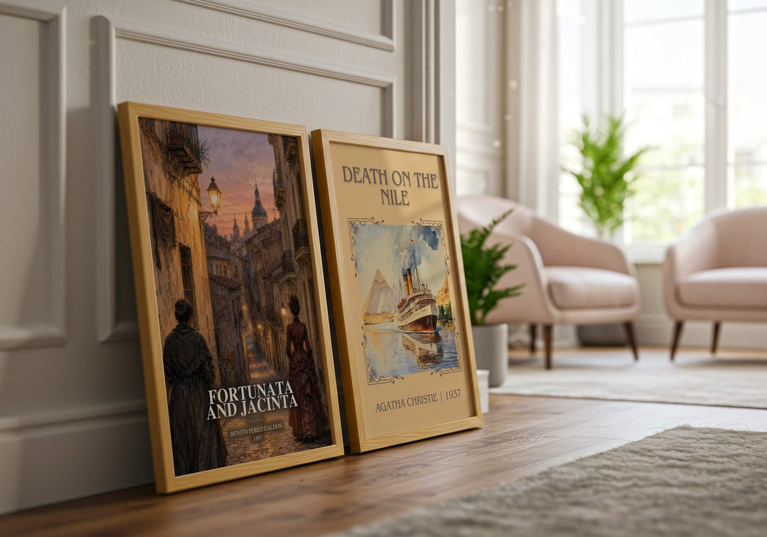Fortunata and Jacinta watercolour print framed by window – literary home decor