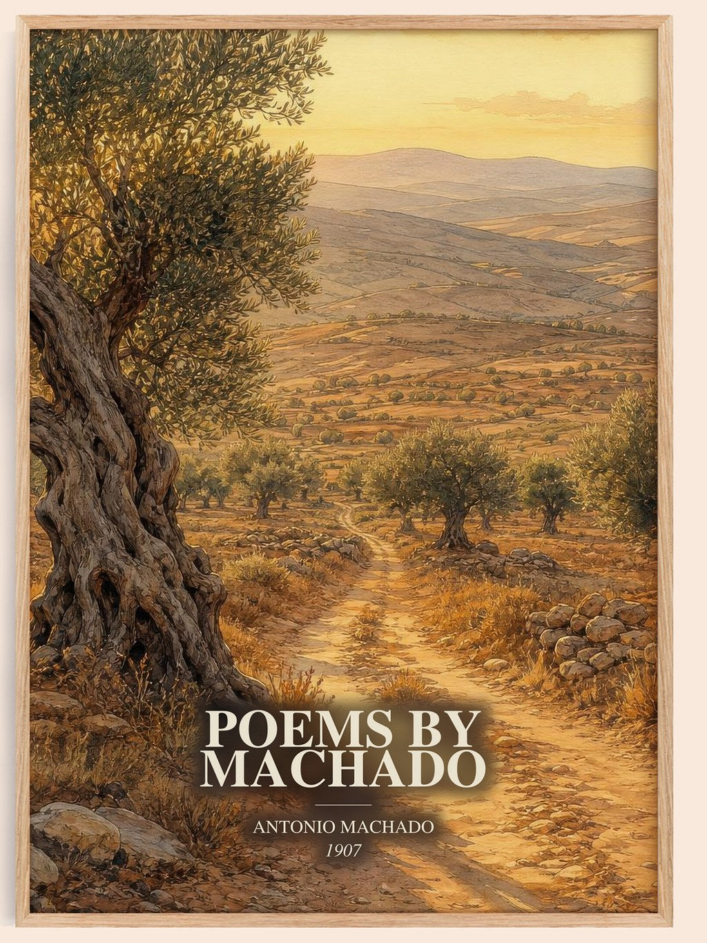 Poems by Machado watercolour book poster by Antonio Machado – framed literary art print