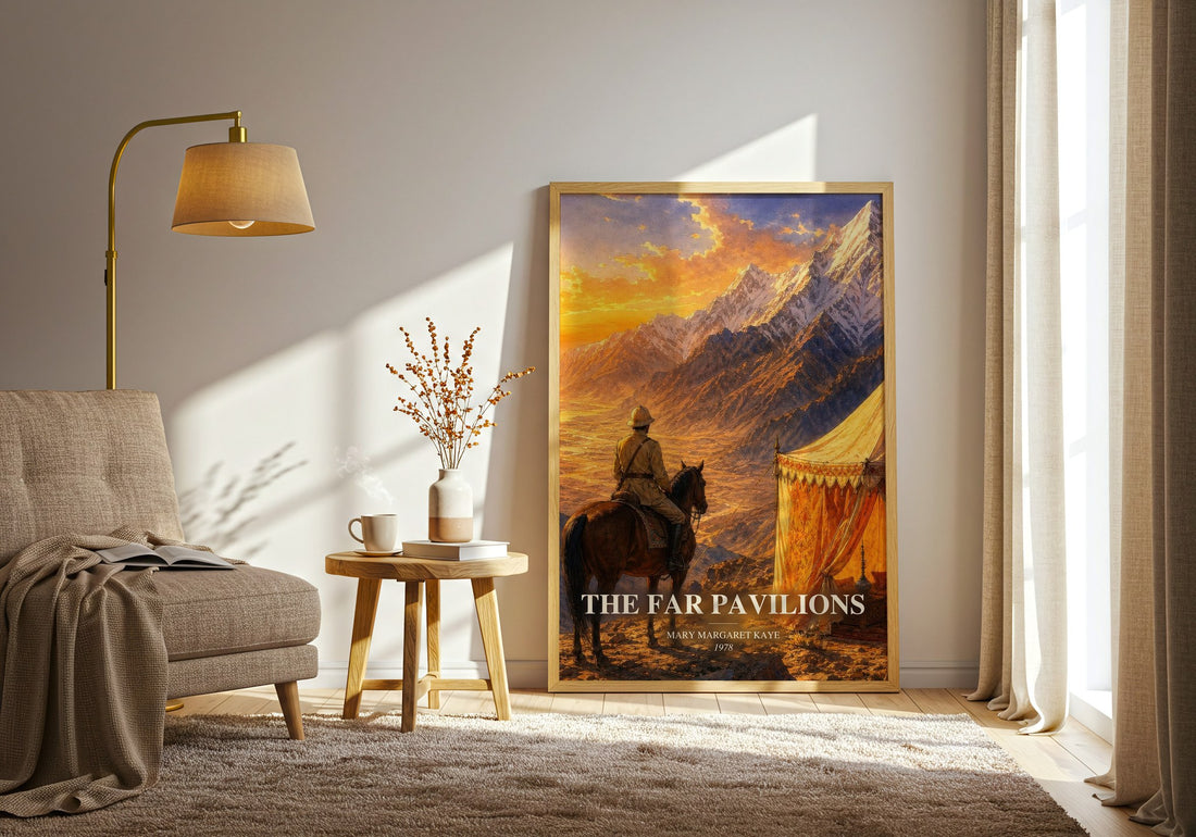 The Far Pavilions watercolour print in frame leaning in hallway – historical fiction wall art