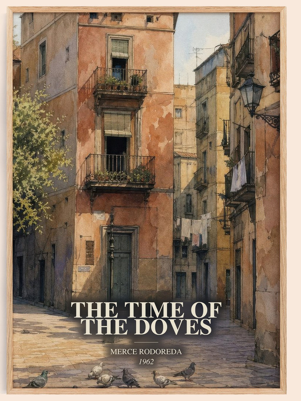 The Time Of The Doves watercolour book poster by Merce Rodoreda – framed literary art print