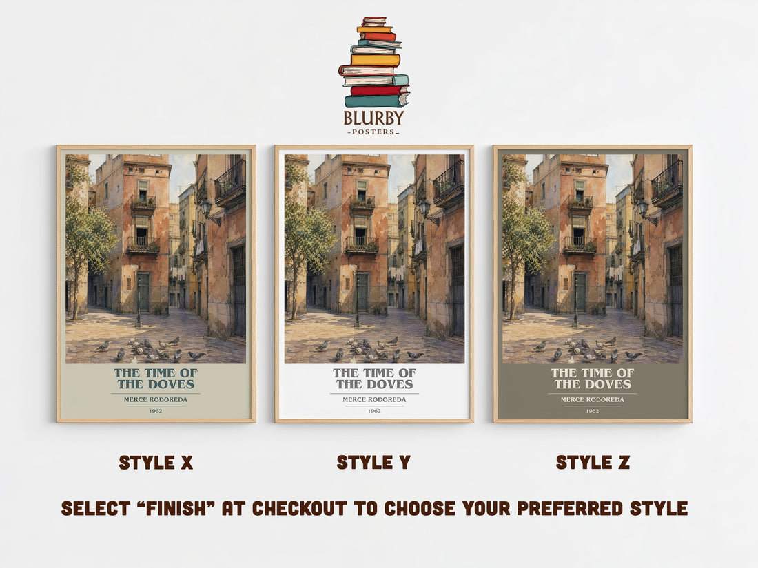 The Time Of The Doves book cover print in frame leaning in hallway – literary fiction wall art (mockup)