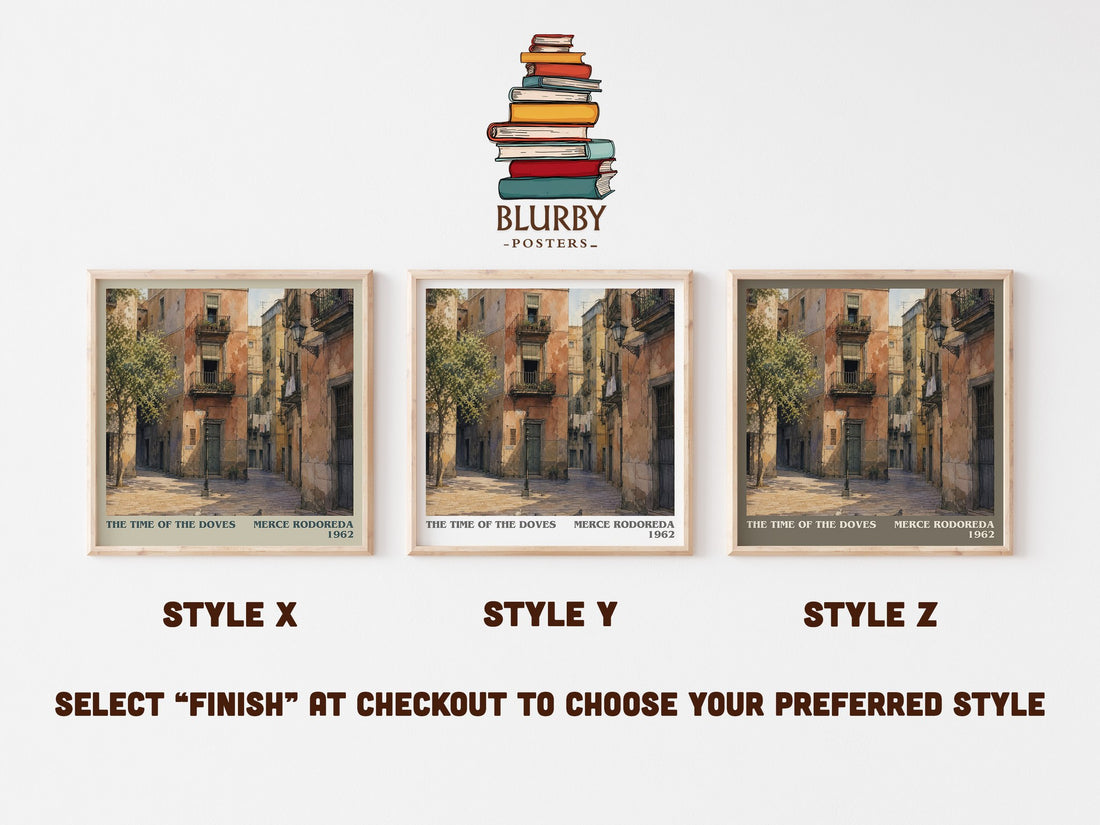 The Time Of The Doves literary print in frame leaning in hallway – literary fiction wall art (mockup)