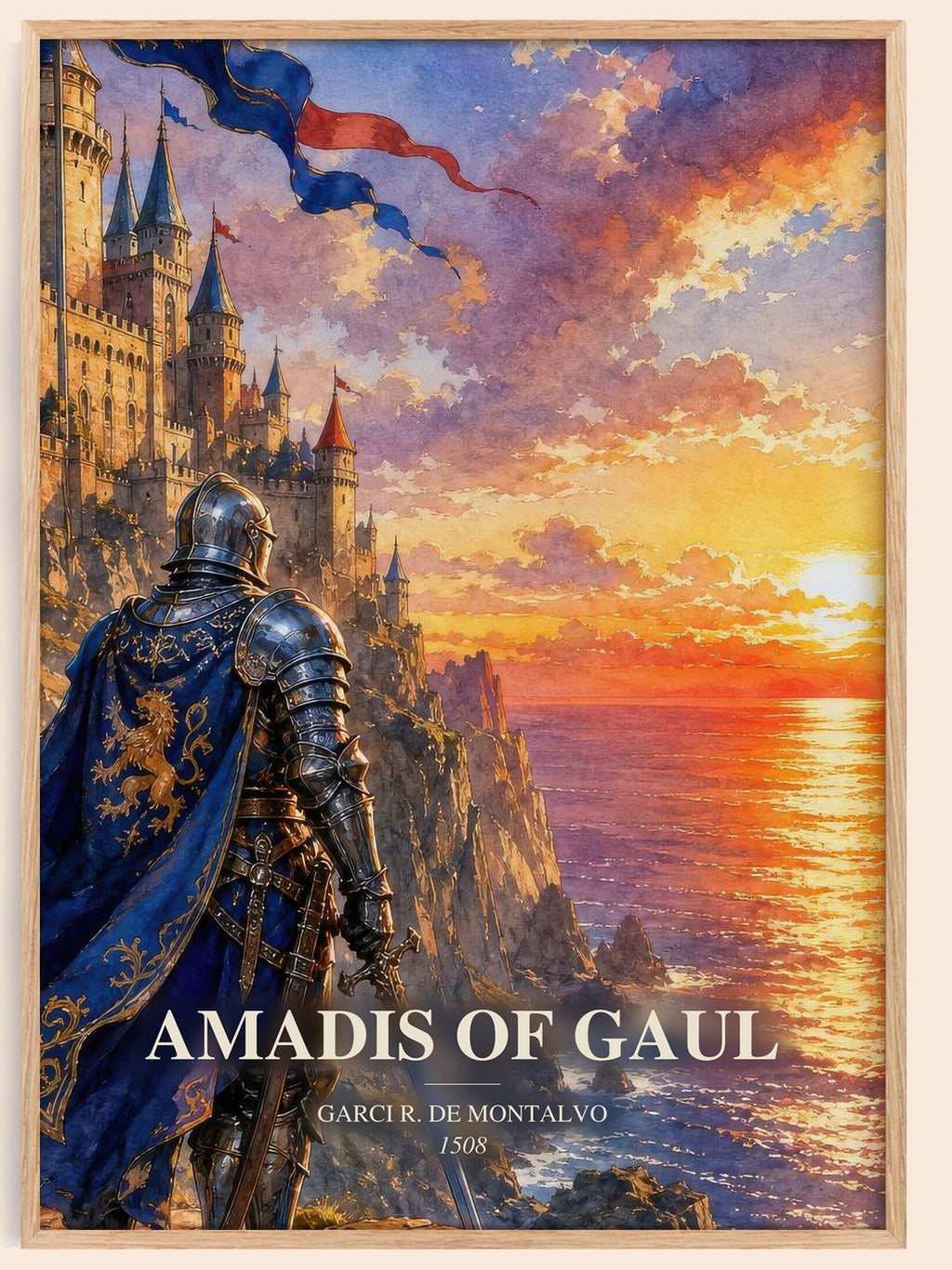 Amadis of Gaul watercolour book poster by Garci R. de Montalvo – framed literary art print