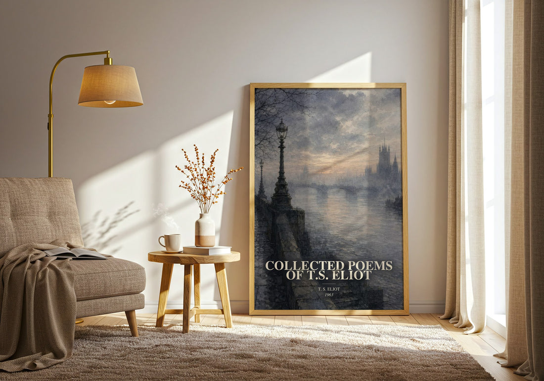 Collected Poems of T.S. Eliot watercolour print in frame leaning in hallway – poetry wall art