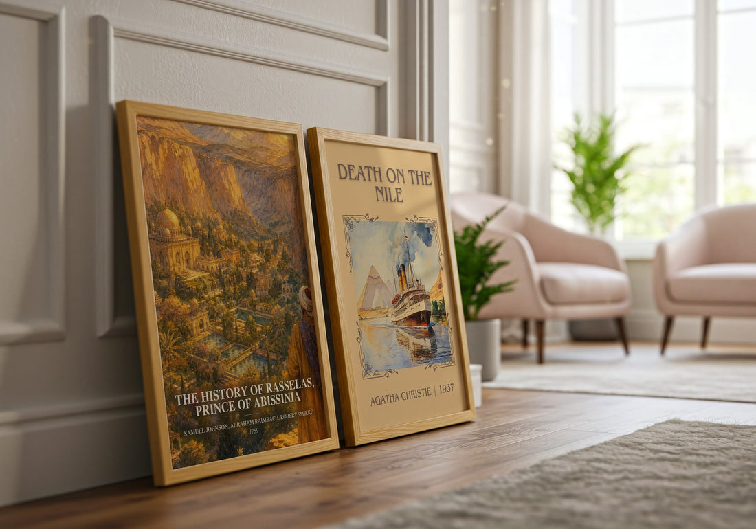 The History of Rasselas, Prince of Abissinia watercolour print framed by window – literary home decor