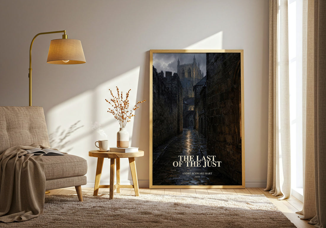 The Last Of The Just watercolour print in frame leaning in hallway – historical fiction wall art