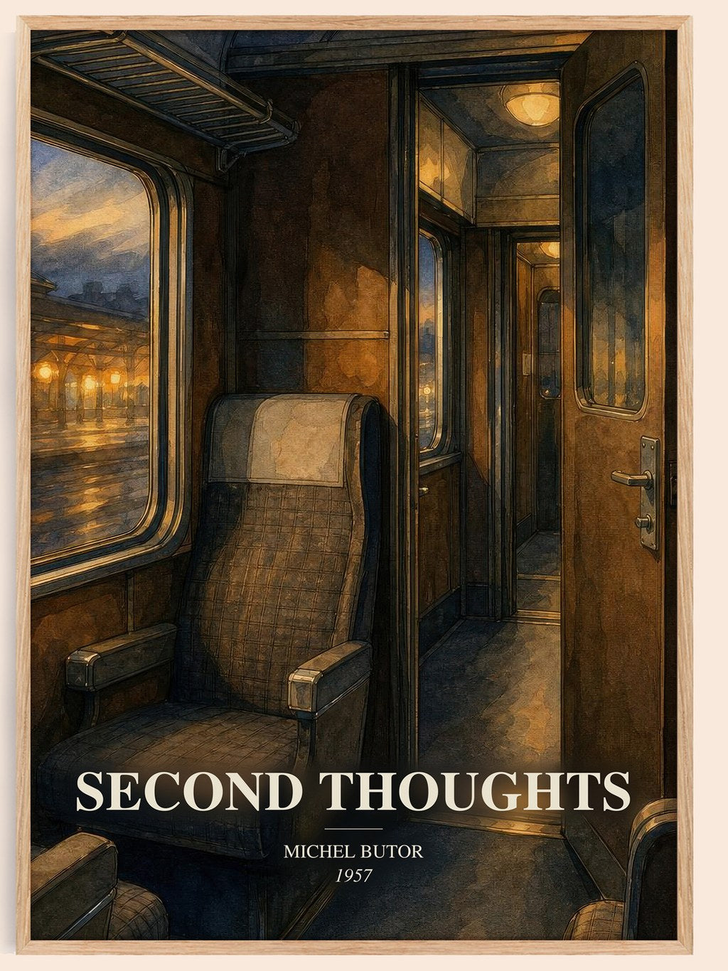 Second Thoughts watercolour book poster by Michel Butor – framed literary art print