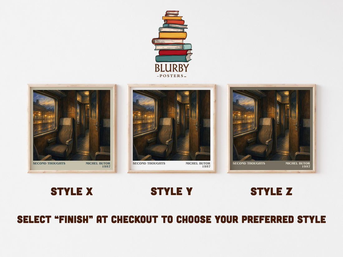 Second Thoughts literary print in frame leaning in hallway – literary fiction wall art (mockup)