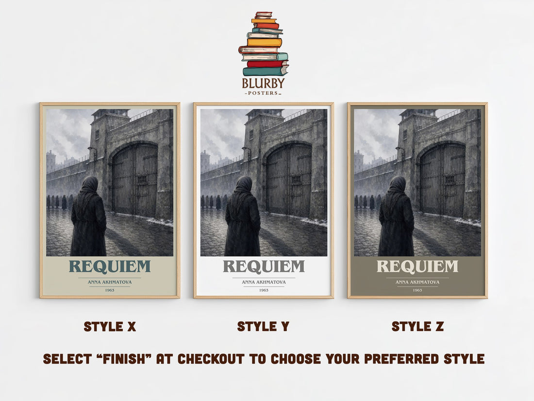 Requiem book cover print in frame leaning in hallway – poetry wall art