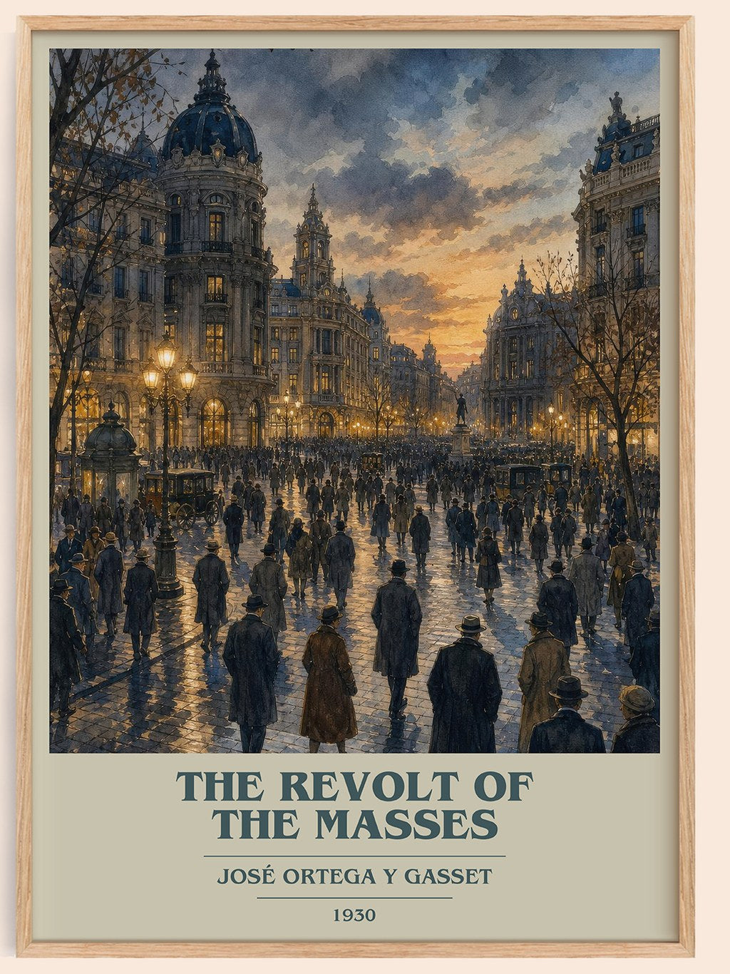 The Revolt of the Masses book cover book poster by José Ortega y Gasset – framed literary art print